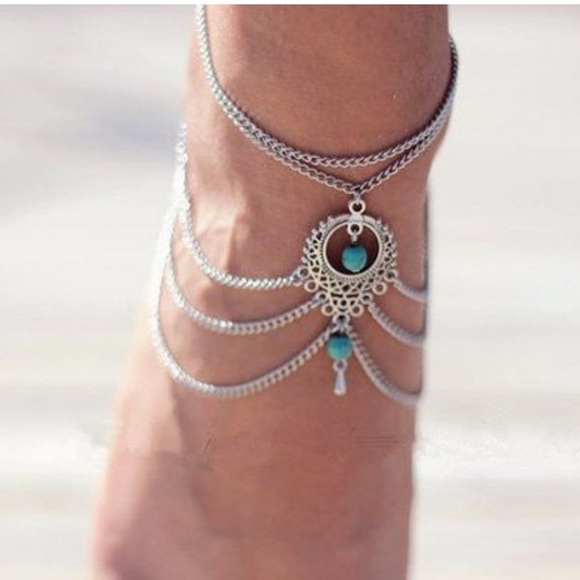Bundle me Boho Style Arm/ Anklet Jewelry Adjustable Silver Toned Ankle Bracelet - Picture 6 of 7